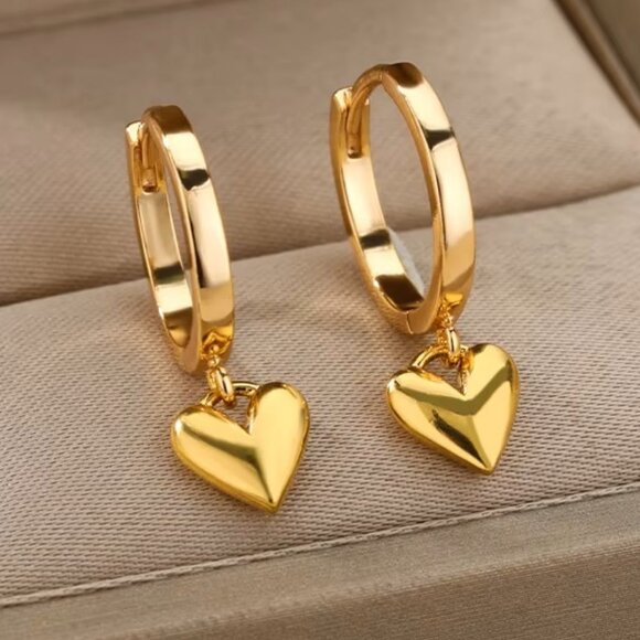 NEW 14K Yellow Gold Heart Bohemian Dainty Luxury Drop Earrings